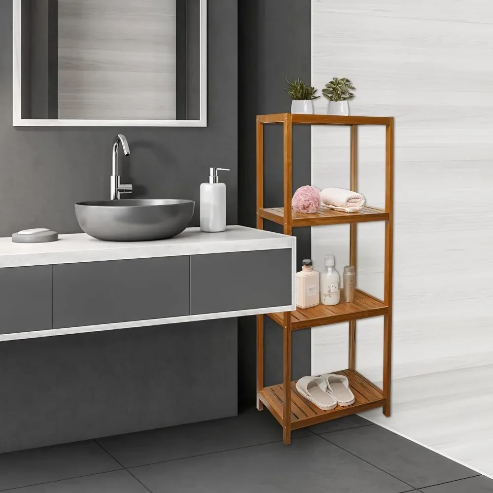 2023 Новая полка для ванной комнаты из тикового дерева 4-уровневая хранения