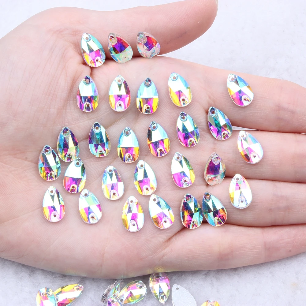

Hot Sale Sew On Tear Drop Glass Beads Flatback Faces Rhinestone Crystal Crystal AB For DIY Garment Fashion Wedding Dress