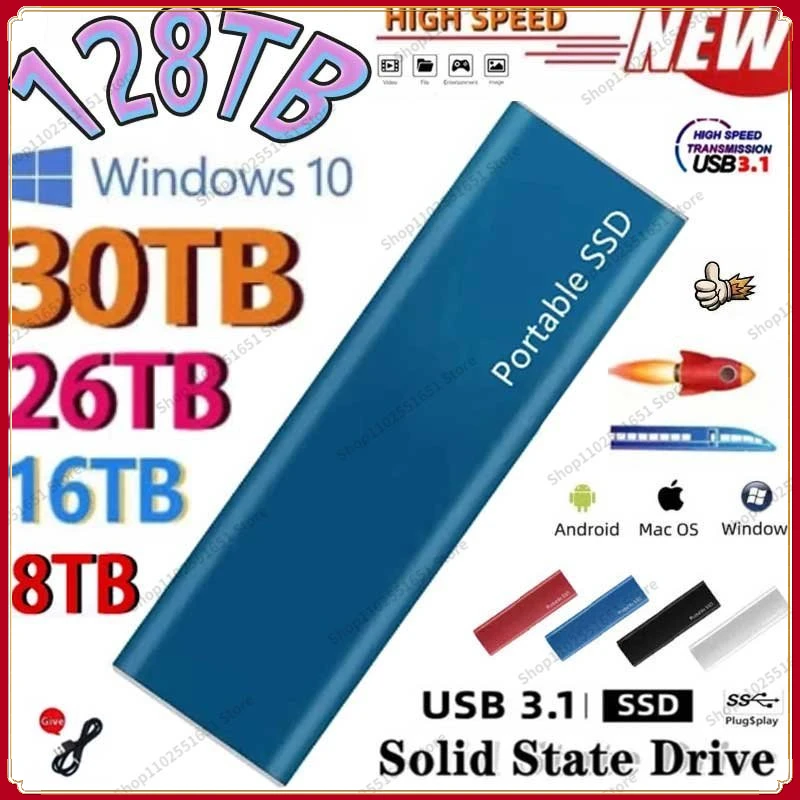 

2023 M.2 SSD 128TB 32TB 4TB 16TB Type-C 1TB External Hard Drive Usb 3.1 Mobile Solid State Hard Disks for Notebook Laptop/mac