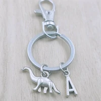 dinosaur animal keyring letter car key chain ring lobster clasp initial charm women jewelry accessories pendants metal