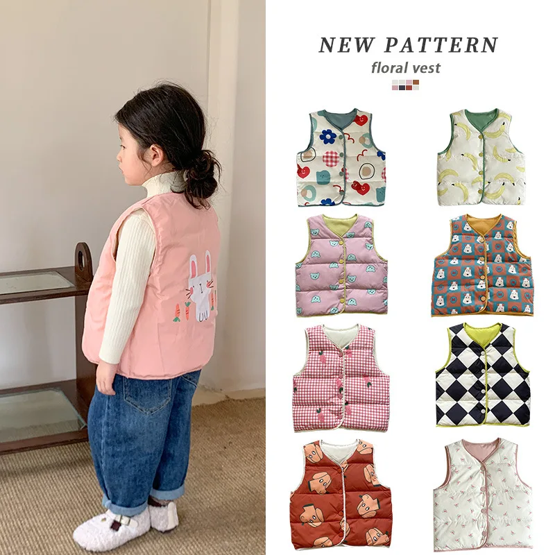 

Children's Vest 2022 Winter New Warm Girls Down Vest Korean Version Of The Fashion Double-Sided Boys Vest Children's Clothing