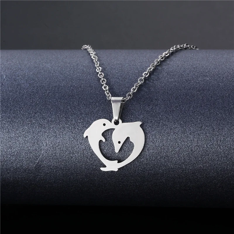 

Simple Personality Stainless Steel Rose Moon Star Love Dolphin Cat Collarbone Chain Necklace Jewelry Wholesale