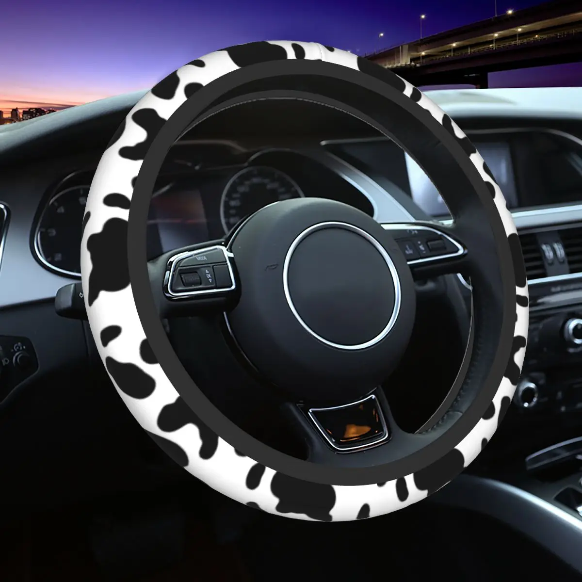 

Cow Texture Car Steering Wheel Cover 38cm Cow Print Pattern Anti-slip Animal Fashion Auto Decoration Car Accessories