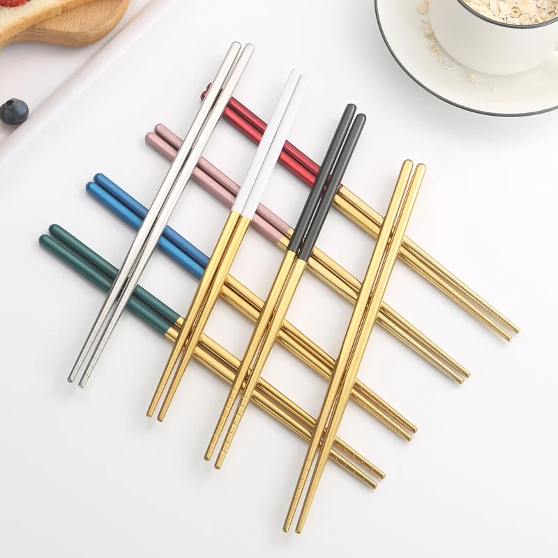 

5 Pairs Food Grade Stainless Steel Chopsticks Multicolor Lightweight Reusable Non-Slip Chop Sticks Dishwasher Safe 8.2 Inches
