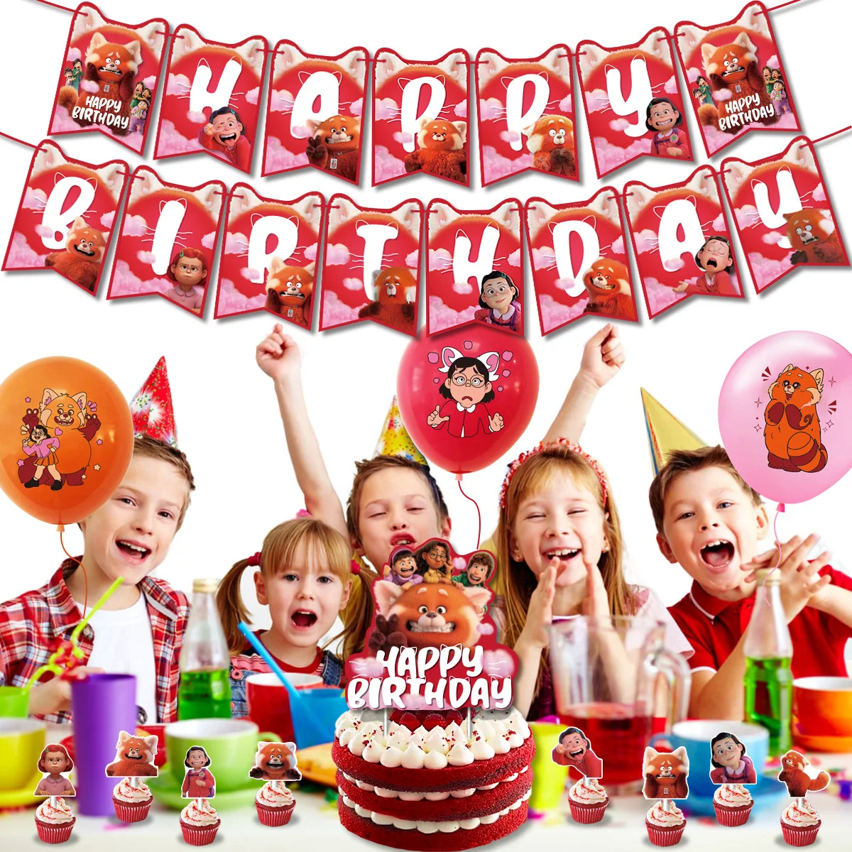 

New Anime Turning Red Birthday Party Decoration Turning Red Bear Balloons Birthday Cake Topper Banner Party Supplies Sets
