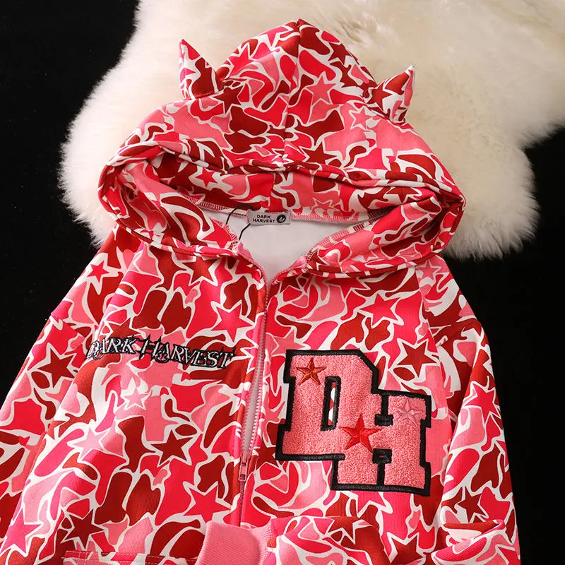 

Harajuku Embroidery Cool Camouflage Zip Up Hoodie Jackets Men Women Hip Hop Streetwear Oversized Sweatshirt Teenage Y2K Clothes