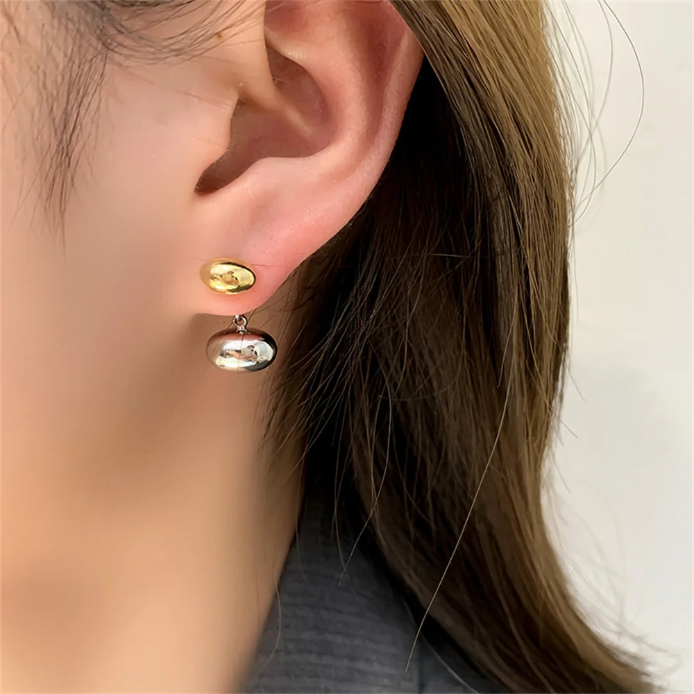 

NCEE Women Girl Party Gift Design Fashion INS Jewelry 925 Sterling Silver Ellipse Bean Simple Earring