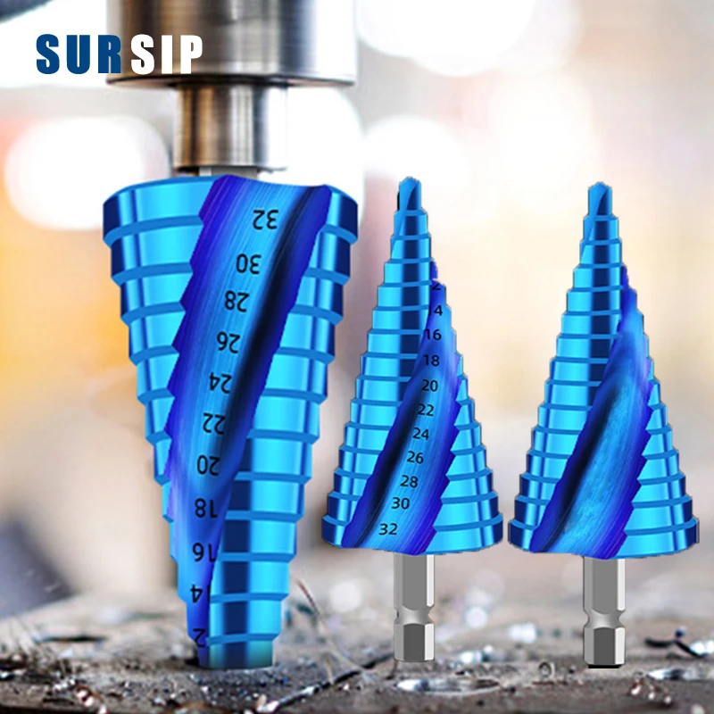 

3pcs Wood Hole Cutter Cone Drill HSS Titanium Blue Coated Step Drill Bit Drilling Tools Metal High Speed Steel 4-12/4-20/4-32mm