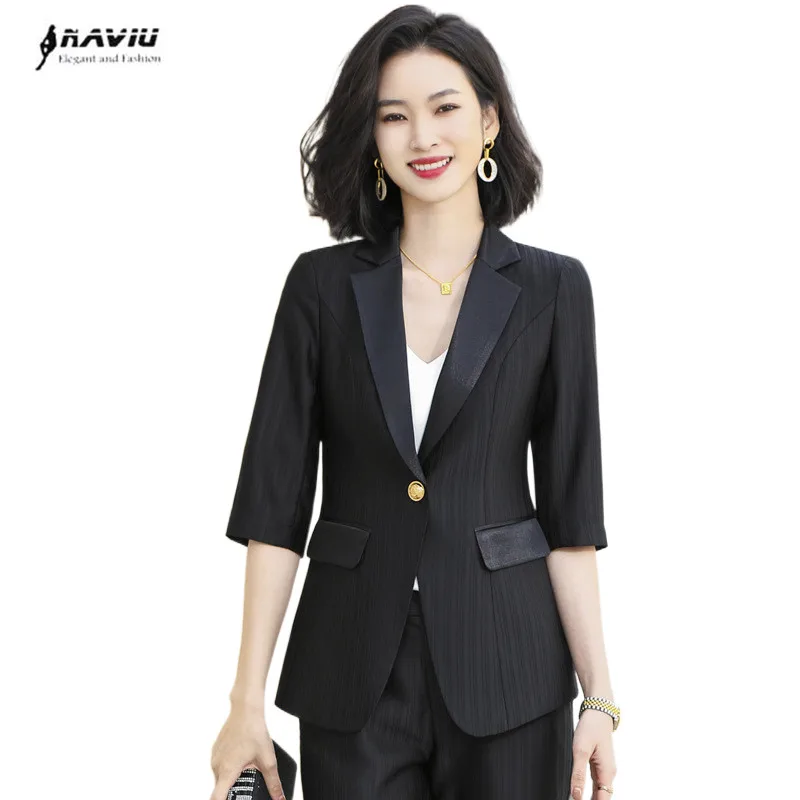 Black Professional Shirt Women Summer Thin 2022 New Fashion Temperament High End Slim Blazer And Pants Office Ladies Work Wear