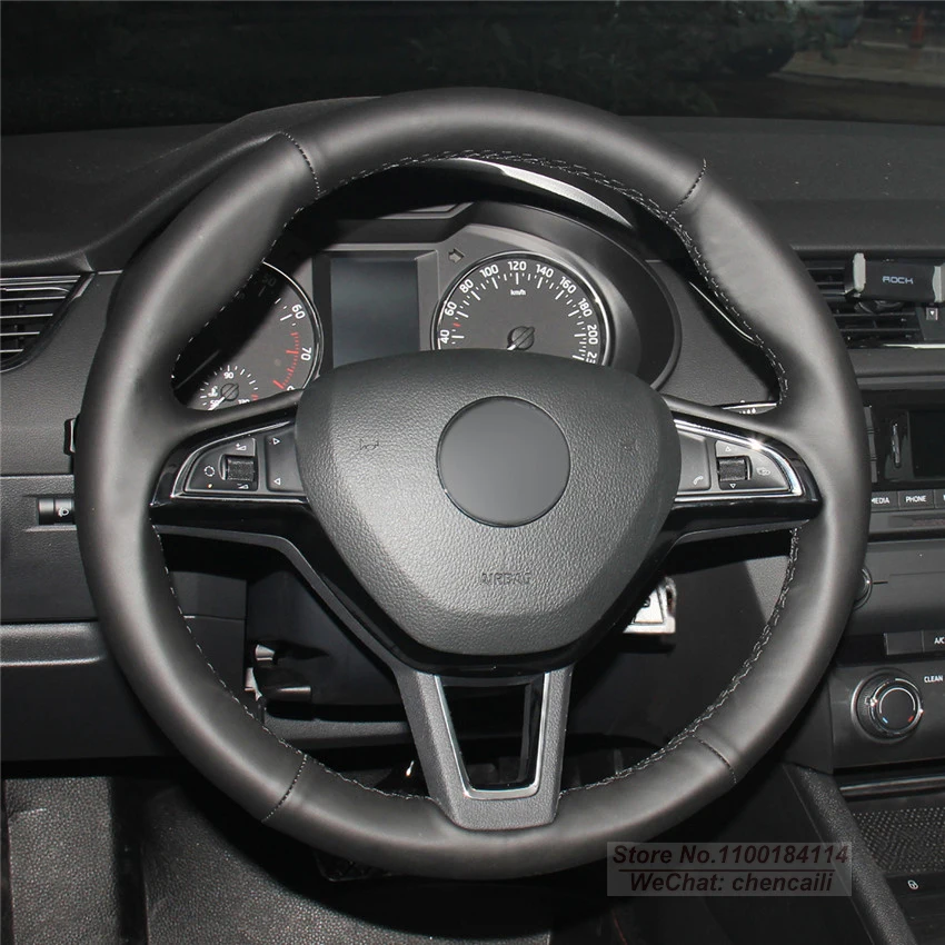 

Hand-stitched Soft Durable Suede Black Artificial Leather Car Steering Wheel Cove For Skoda Octavia 2017 Fabia Rapid Spaceback