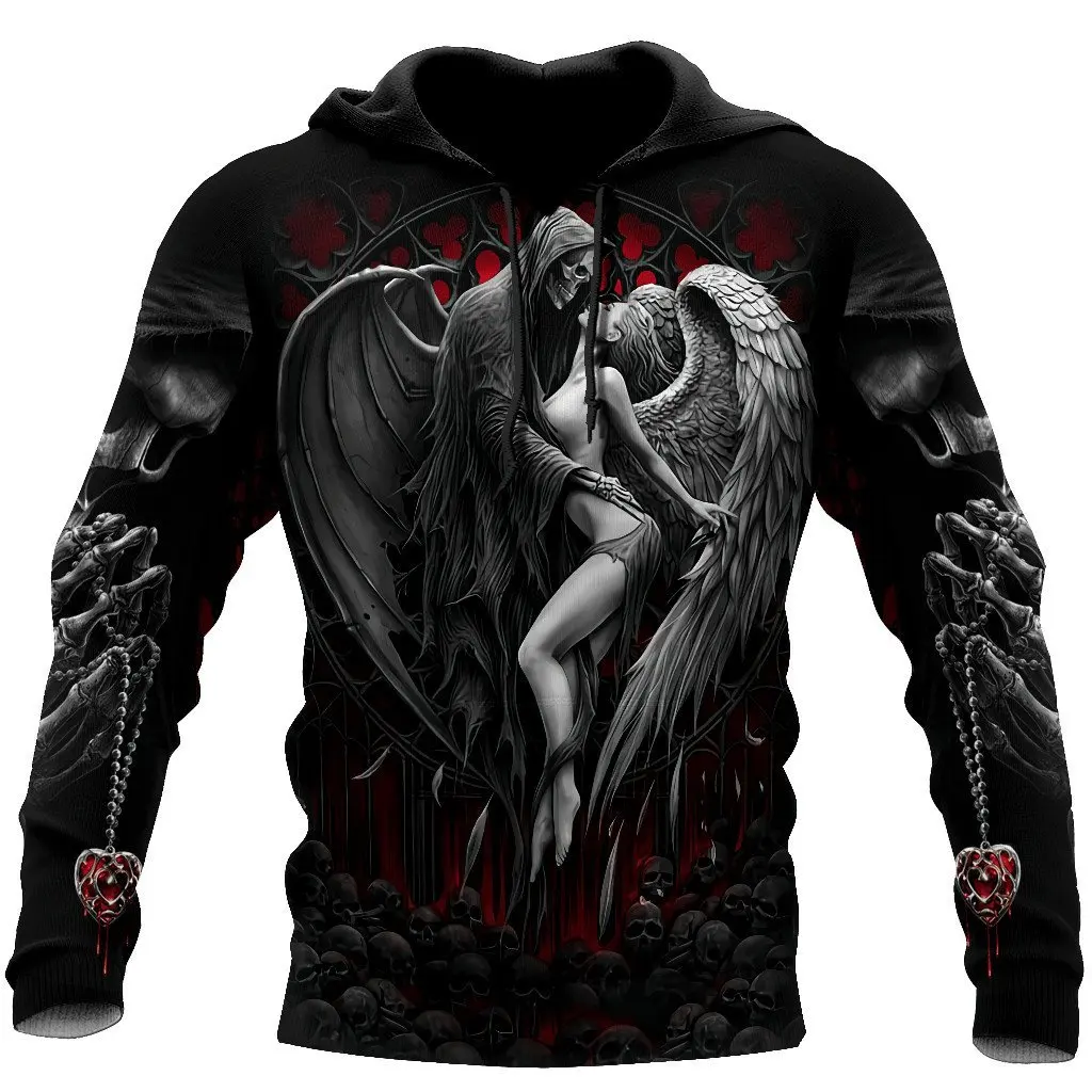 

Reaper Skull Angel And Demon 3D All Over Printed Spring Autumn Men's Hoodies Sweatshirts Loose Unisex Casual Pullover Streetwear