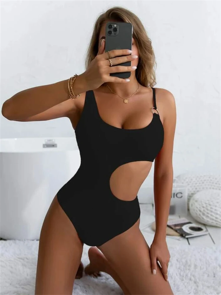 

One Piece Swimsuit 2022 New Solid Sling Swimwear Women Hollow Out Bodysuit Sexy Monokini Summer Beachwear Bathing Suit Female