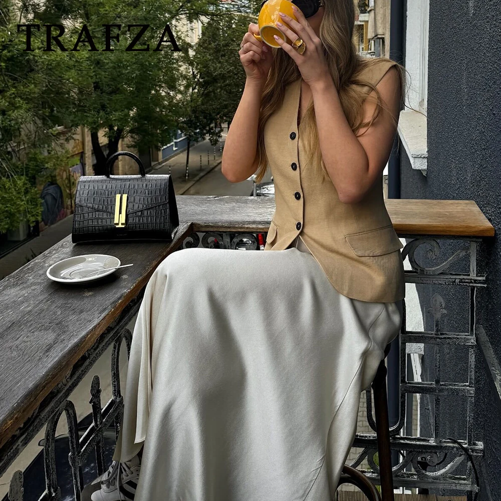 Винтажный женский однотонный жилет TRAFZA модный однобортный Тонкий элегантный