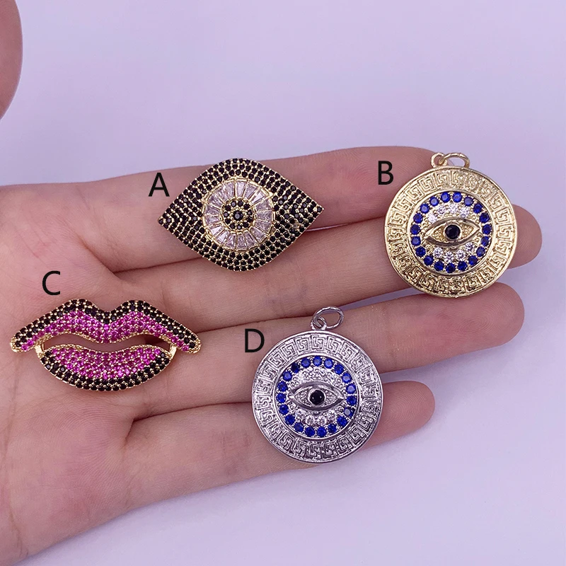 

Fashion Turkish Evil Eye/Lips Charms Pendant Colorful Cubic Zirconia Necklace Keychain Metal Accessories For Women Men Jewelry