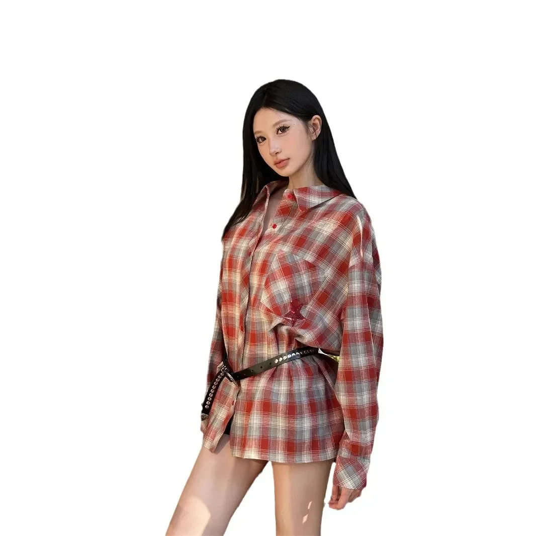 Сексуальная клетчатая рубашка с длинными рукавами топ универсальная женская