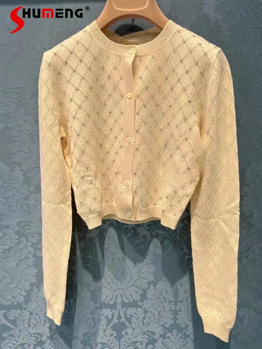 

2022 Autumn Winter New Fashion Elegant Wool Sweater Coat Women's Trendy Gentle Simple Beads Girlish Style Knitted Cardigan Top