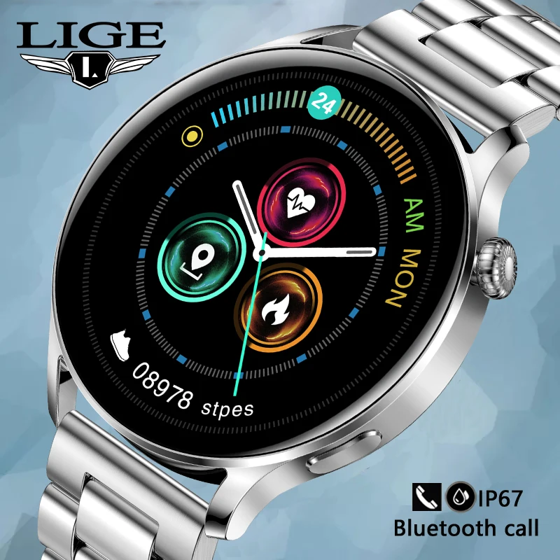 

Смарт-часы LIGE мужские водонепроницаемые с поддержкой Bluetooth и сенсорным экраном 2022 дюйма