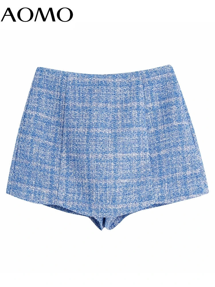 

AOMO 2022 New Women Elegant Tweed Skirt Shorts Side Zipper Pockets OL Shorts Pantalones BE184A