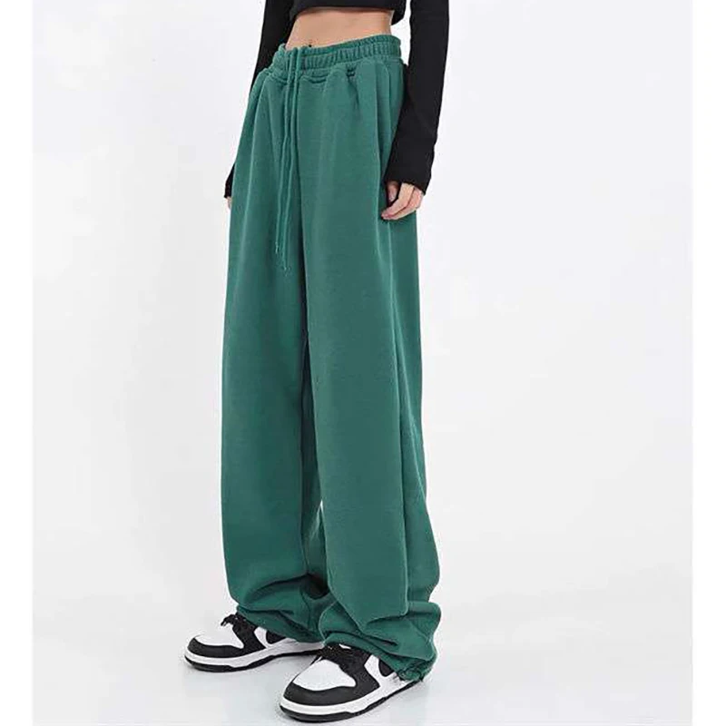 

Модные спортивные брюки, женские спортивные брюки, новинка 2022, весенние однотонные мешковатые брюки, джоггеры, повседневные брюки с высокой...