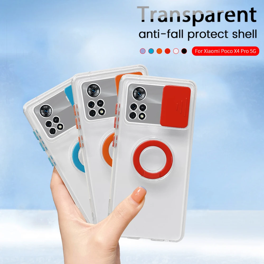 Чехол для телефона с нажимным кольцом-объективом Xiaomi Poco X4 Pro противоударный