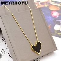 meyrroyu stainless steel new punk black enamel heart pendant necklace for women fine chain 2021 trend party gift fashion jewelry