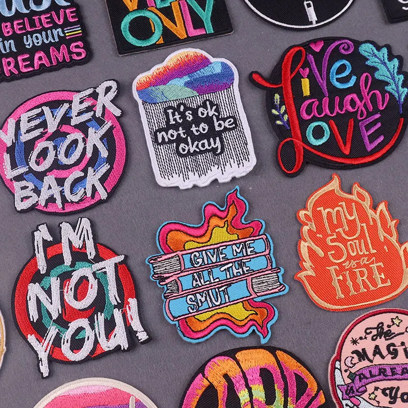 

Positive Words Patches For Clothing Stickers DIY Slogan Iron On Embroidered Patch On Clothes Stripes Badges On Backpack Decor