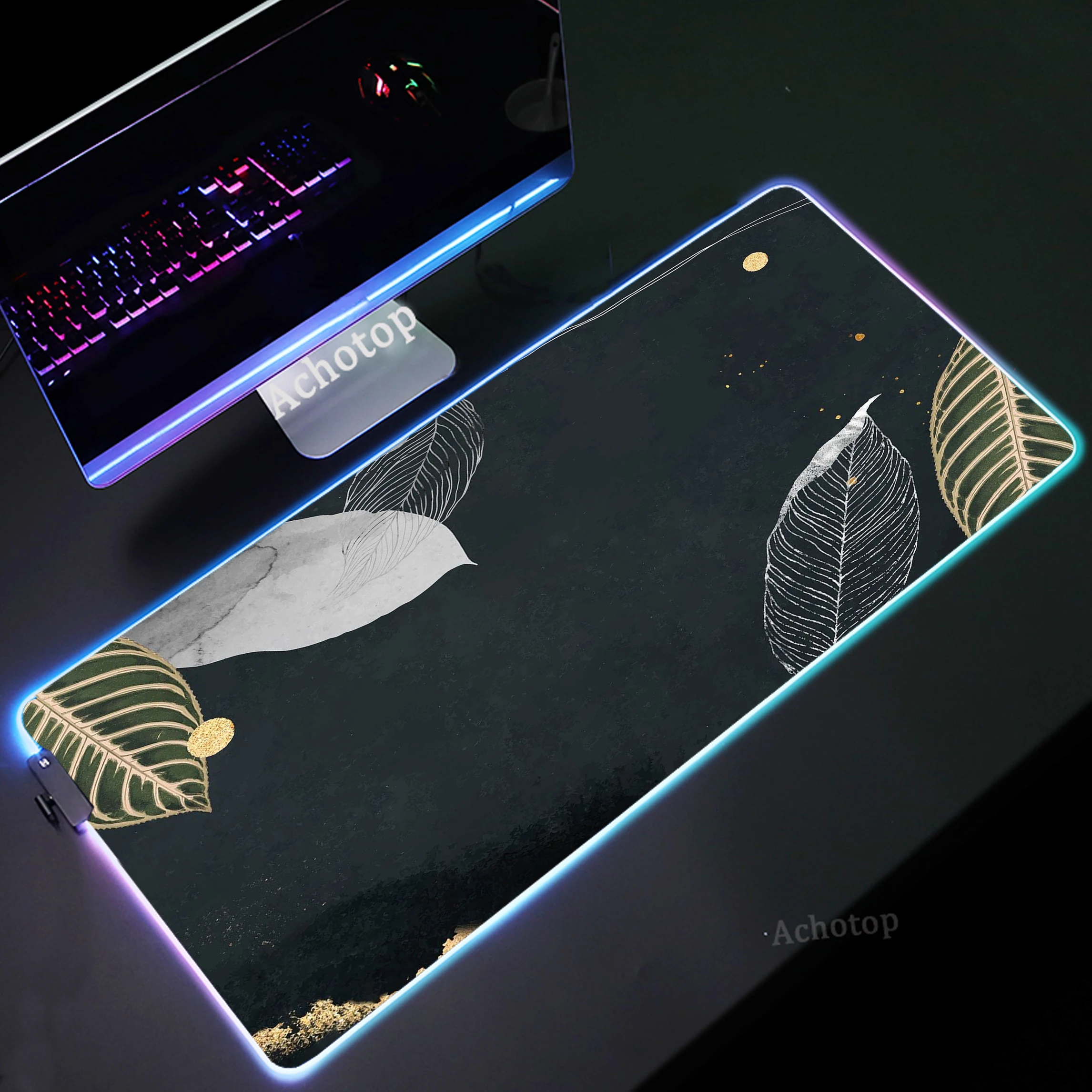 

RGB Gaming Mousepad Tropical Plants Gamer Speed Mouse Pad Keyboard Accessories Pads Computer Rubber Mousemat Large LED Mouse Mat