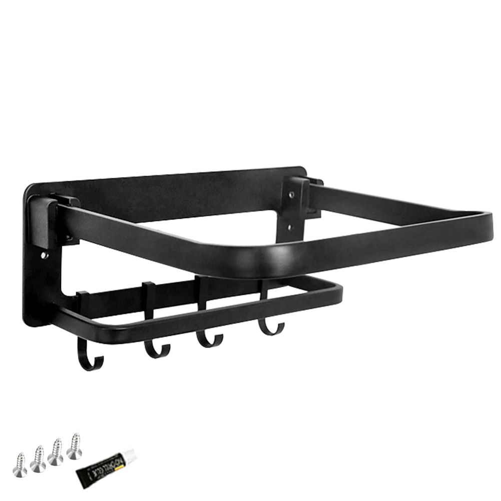 

Storage Stand With Hooks Wall Mounted Organizer Toilet Support Washbasin Shelf Holder Folding Rack Shower Bathroom Washbowl