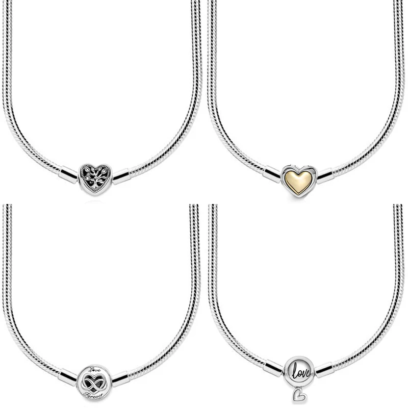 

Original Moments Family Tree Freehand Heart Infinity Snake Chain Necklace For Fashion DIY Jewelry 925 Sterling Silver Bead Charm