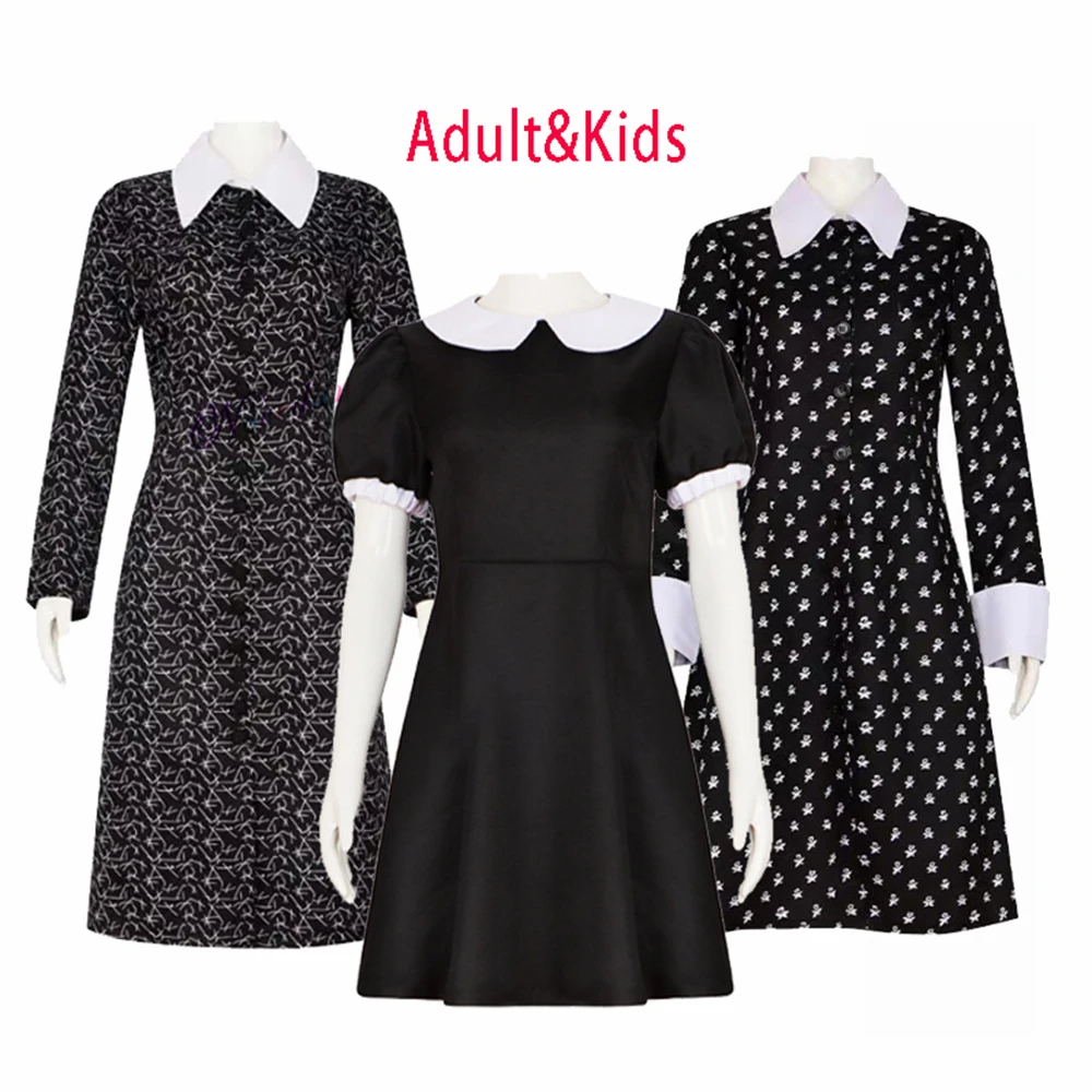 

Wednesday Dress Girls Kids Anime Cosplay Women Black Gothic Vintage Party Dress Wednesday Addams Costume Wig Outfit