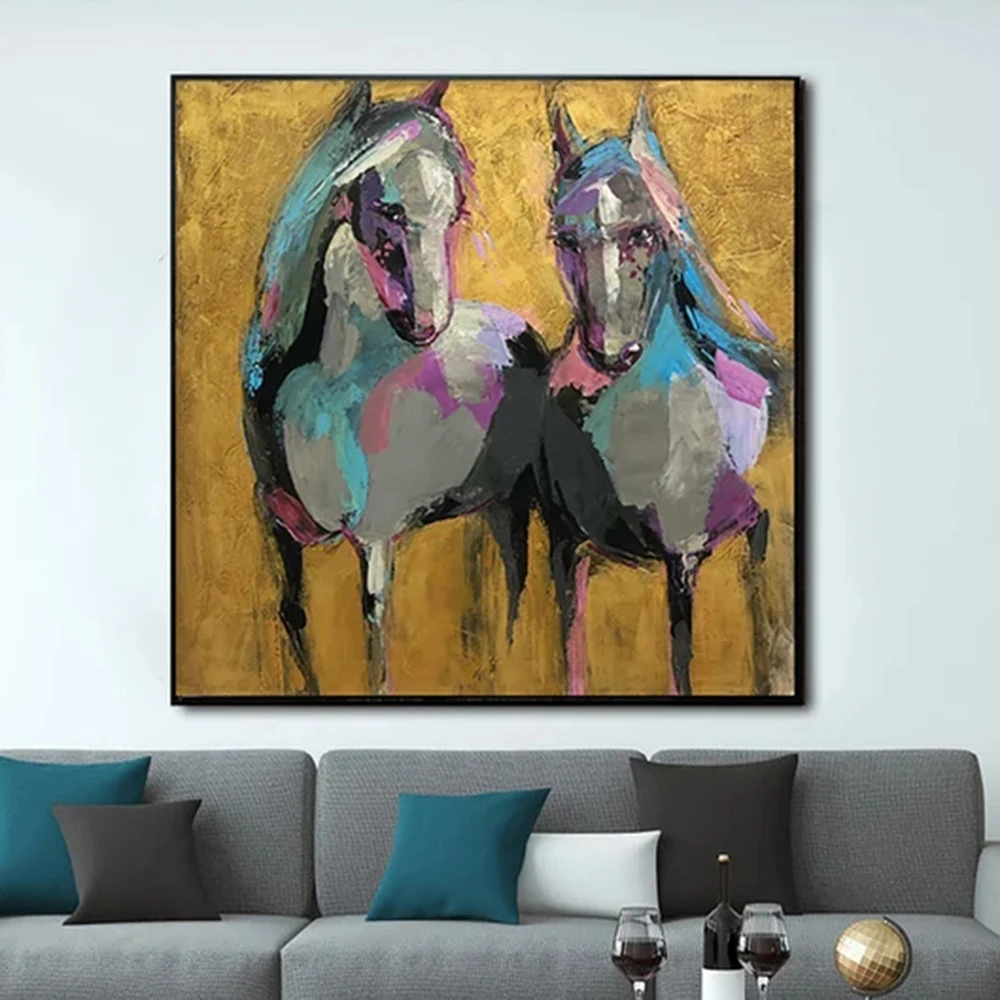 

Abstract Horses Painting Canvas Animal Wall Art Horse Couple Painting Bright Contemporary Commission Artwork