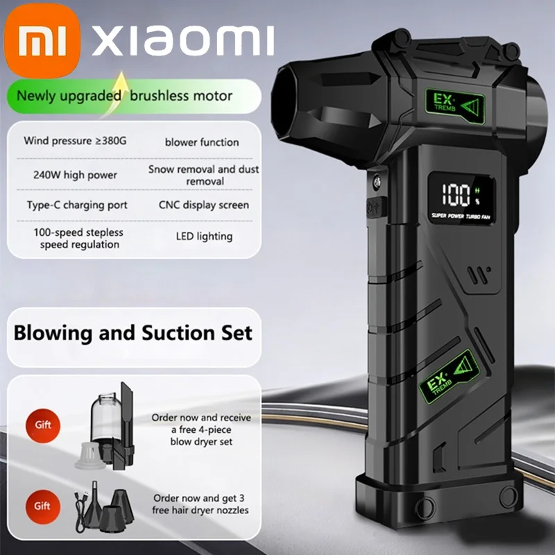 Xiaomi 980000RPM Powerful Air Blower Brushless Violent Fan Vacuum Dust Cleaner Rechargeable Strong Winds 60m/s Turbo Jet Blower