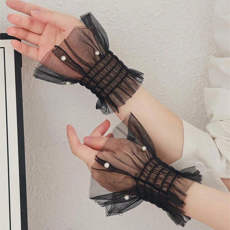 fotograficzne do paznokci dekoracje siatkowe perłowe rękawy naramienne Manicure strzelaj odpinane mankiety opaska na nadgarstek dekoracyjne