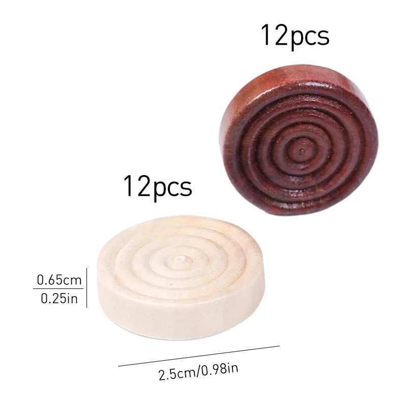 24Pcs/set Wooden Round Checkers Backgammon Accessories Large Pieces Chess Game Props Two Colors Each 12pcs For Board Games |