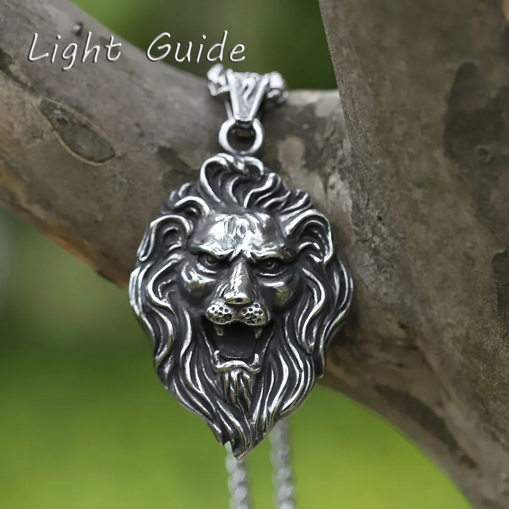 

2022 NEW Men's 316L stainless-steel VIKING round Lion head Pendant Necklace for teens punk Animal Jewelry Gift free shipping