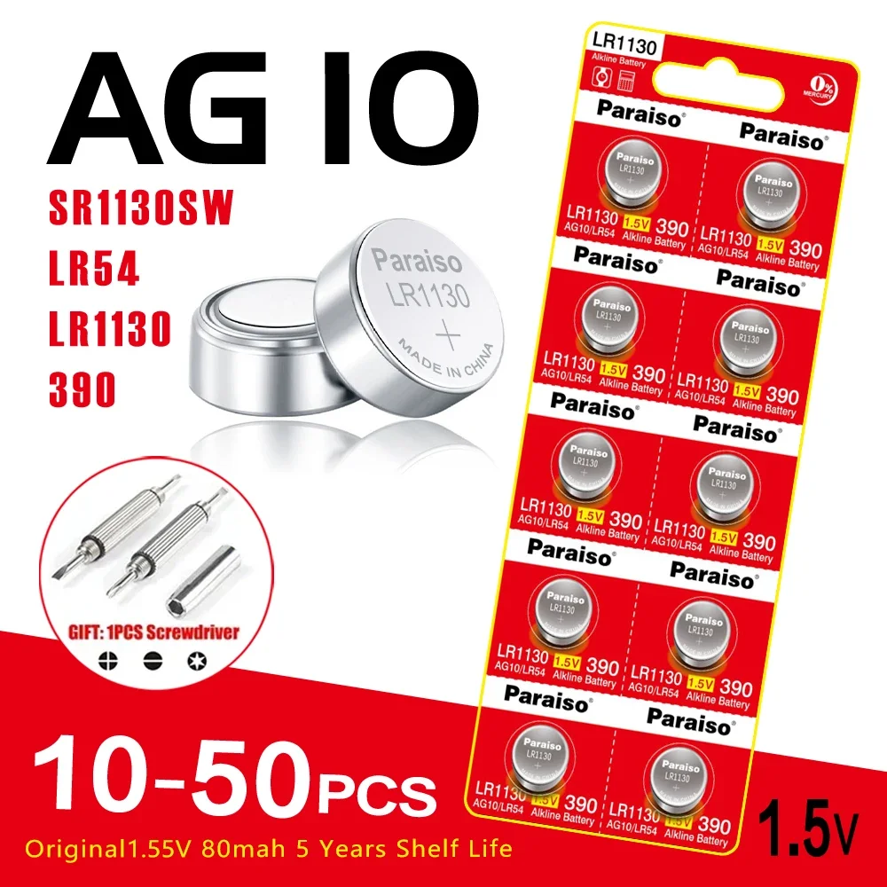 Фото Новые щелочные батарейки высокой емкости AG10 LR54 1,55 В SR54 389 189 LR1130 SR1130 SR1130SW для часов, игрушек, пульта дистанционного управления №2