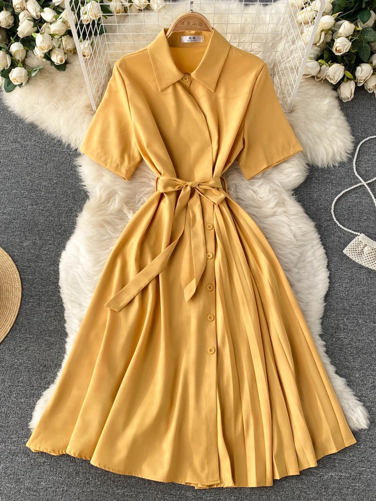 

Женское Повседневное платье-рубашка, Летние шифоновые плиссированные французские платья миди в стиле пэчворк, модное Бандажное длинное пл...