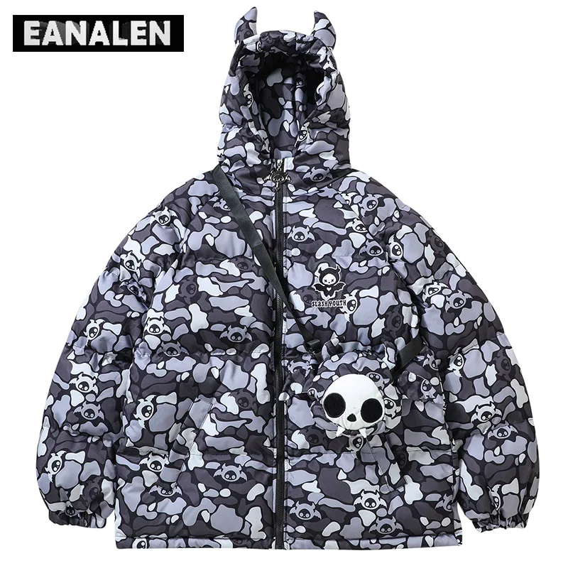 Down jacket parka men's oversized little devil cartoon cartoon jacket winter coat hip hop street clothing warm coat women's