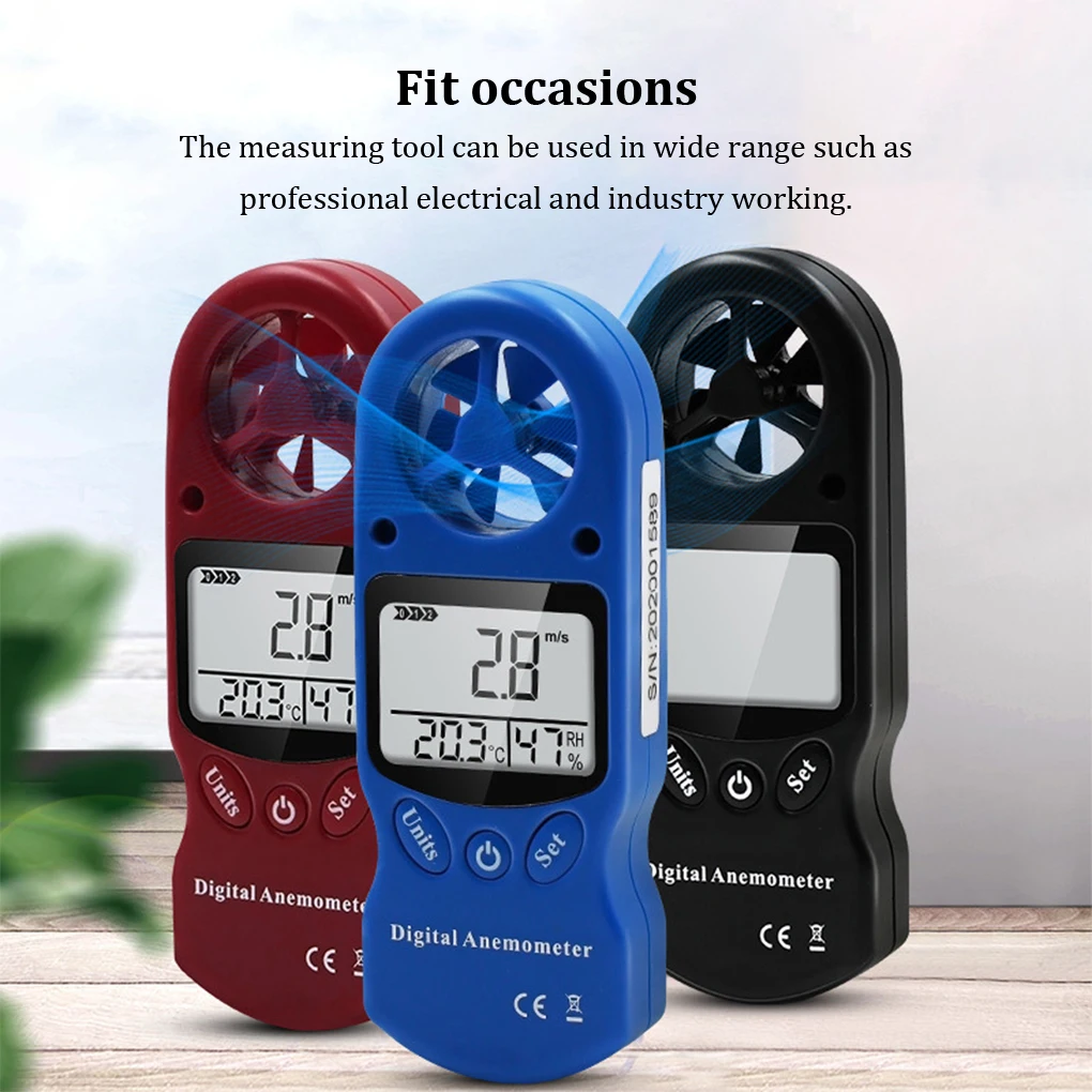 

Multi-purpose Anemometer with Hanging Rope Digital Display Handheld Wind Speeds Temperature Meter Hygrometer Blue