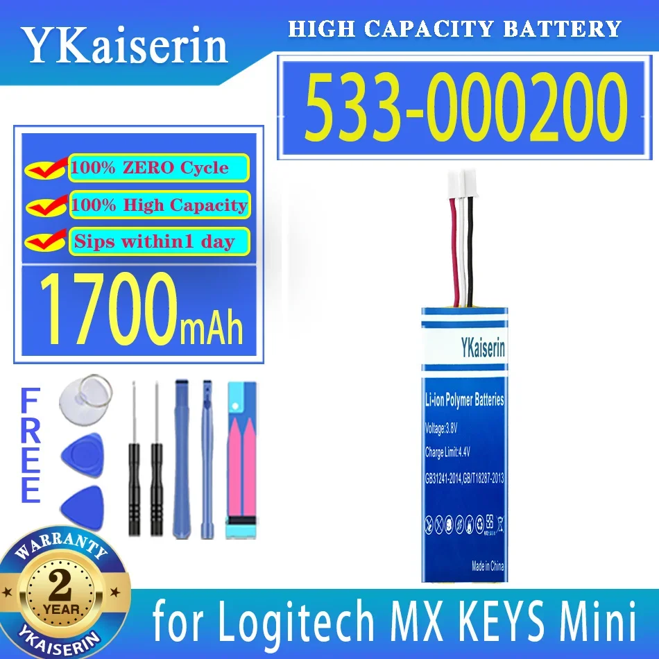 

YKaiserin Battery 533-000200 533000200 1700mAh for Logitech MX KEYS Mini YR0084 920-010514 Keyboard Bateria