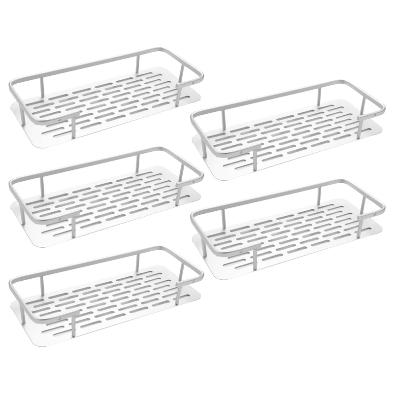 

5X Shelf Shower Shelf Adhesive Aluminum Shower Caddy For Shampoo Holder Kitchen Rack Storage Organizer No Drilling