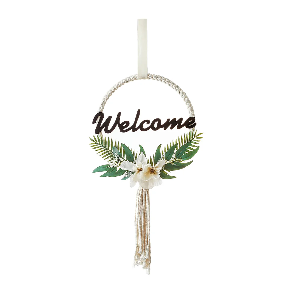 

Welcome Wreath Sign Decor Hanging Door Macrame Flower Wall Floral Front Porch Farmhouse Homefakeplaque Garland Ornaments