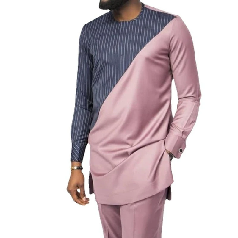 Muslim Fashion Men Suit Middle East Ramadan Long Sleeve Pullover Arabian Loose Arabic Striped Contrast Casual Islamic Clothing