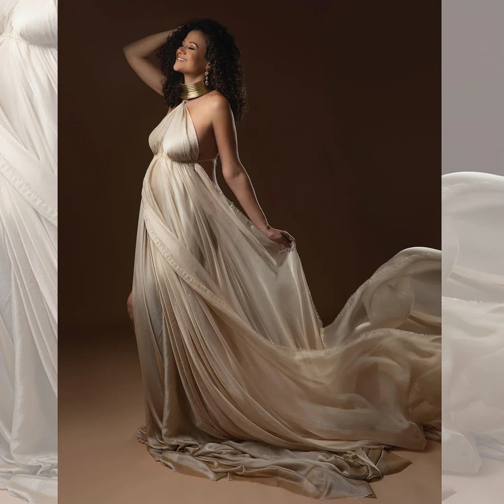 Сексуальные Простые Длинные платья для фотосъемки беременных золотые кожаные