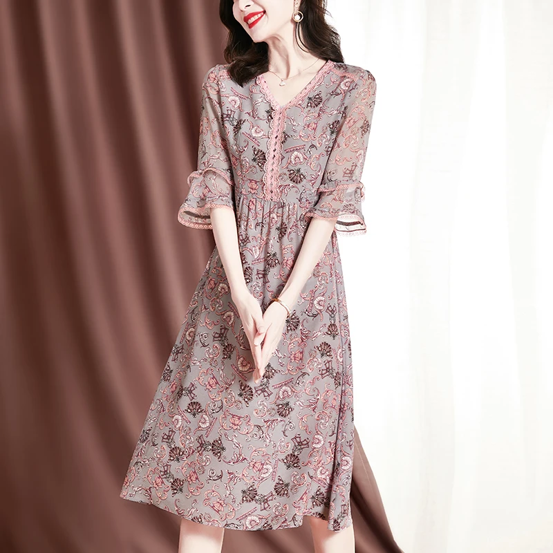 

100% Шелковые летние платья для женщин 2022 темпераментные благородные новые модные женские повседневные платья в западном стиле цветочные платья Lq36