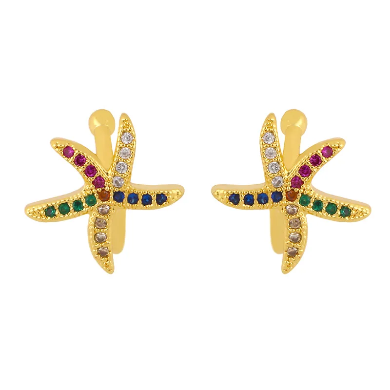 

The New Fashion CZ Ear Clip Zircon Starfish Without Pierced Earrings Women's Earrings Inlaid Colored Gemstone Ear Clips Female