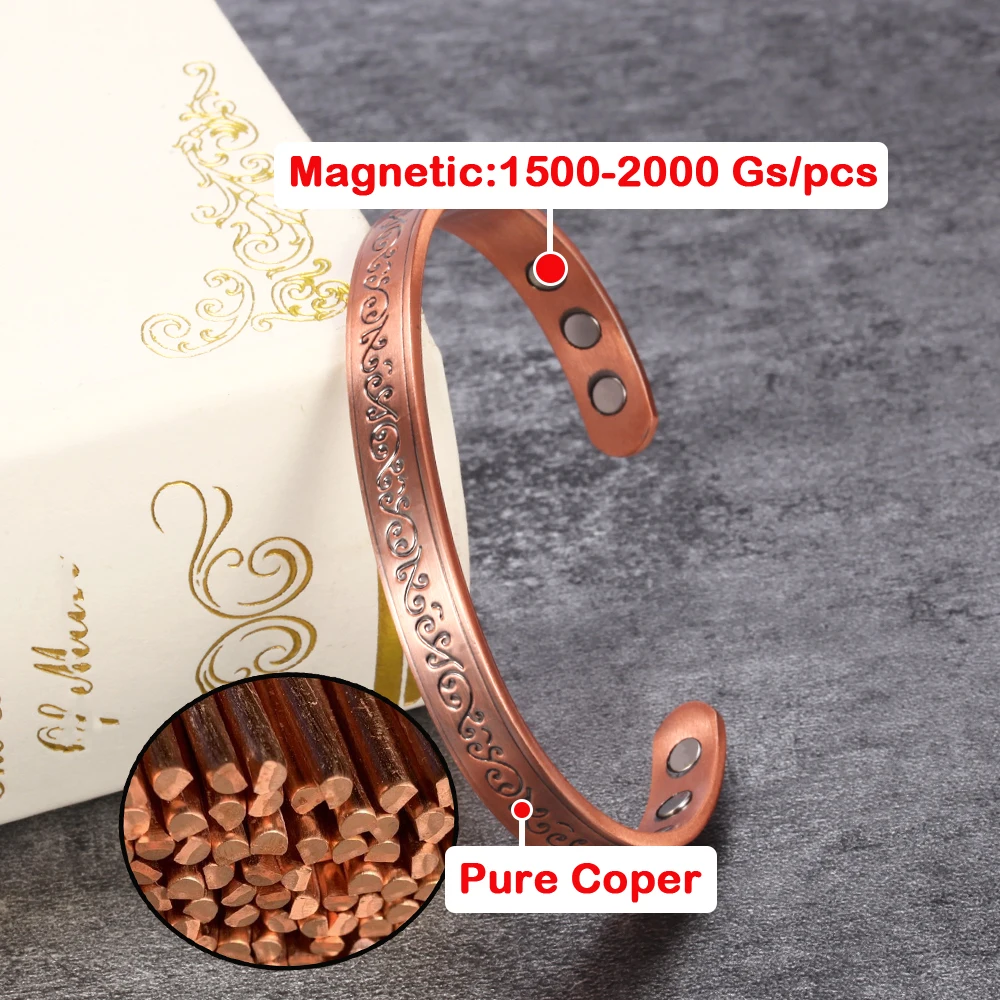 Vinterly браслеты из чистой меди магнитные винтажные Цветочные 8 3 мм регулируемые