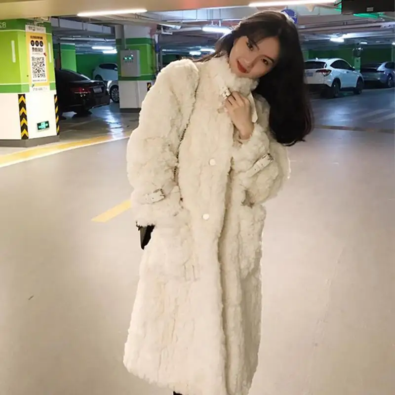 New Winter Women High End Fur Coat Long Fur All-in-One Lamb Plush Jacket Loose OverCoat Thick Warm Fashion Female Plush Coats