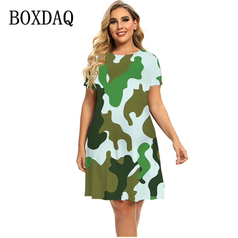 

Модные женские платья с камуфляжным принтом, летнее свободное мини-платье оверсайз с коротким рукавом, Повседневная Уличная одежда с кругл...