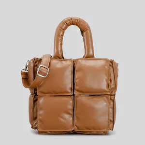 NEW Padded Space Bags for Women Plus Cotton PU Leather Female Shoulder Bag Hot Winter Ladies Shopper Bag Luxury Designer Handbag